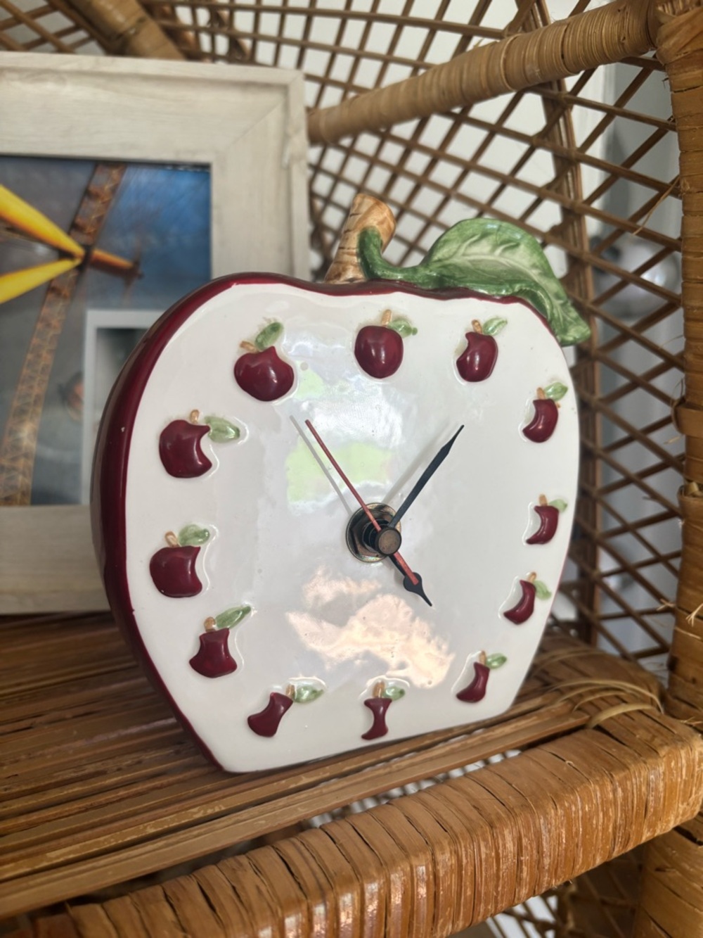 Vintage Ceramic Apple Shelf Clock - Red and White